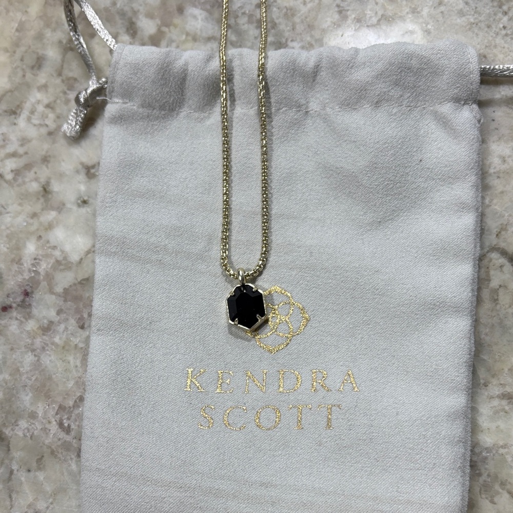 Kendra Scott Adjustable Length Hexagon Black and Gold Necklace